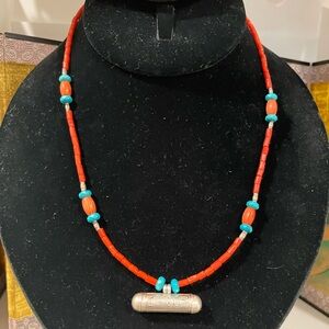 Tibetan Sterling Silver Prayer Locket and Coral Necklace